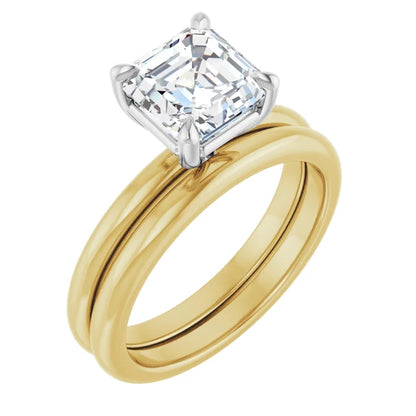 Asscher White & Yellow Gold Solitaire Engagement Ring
