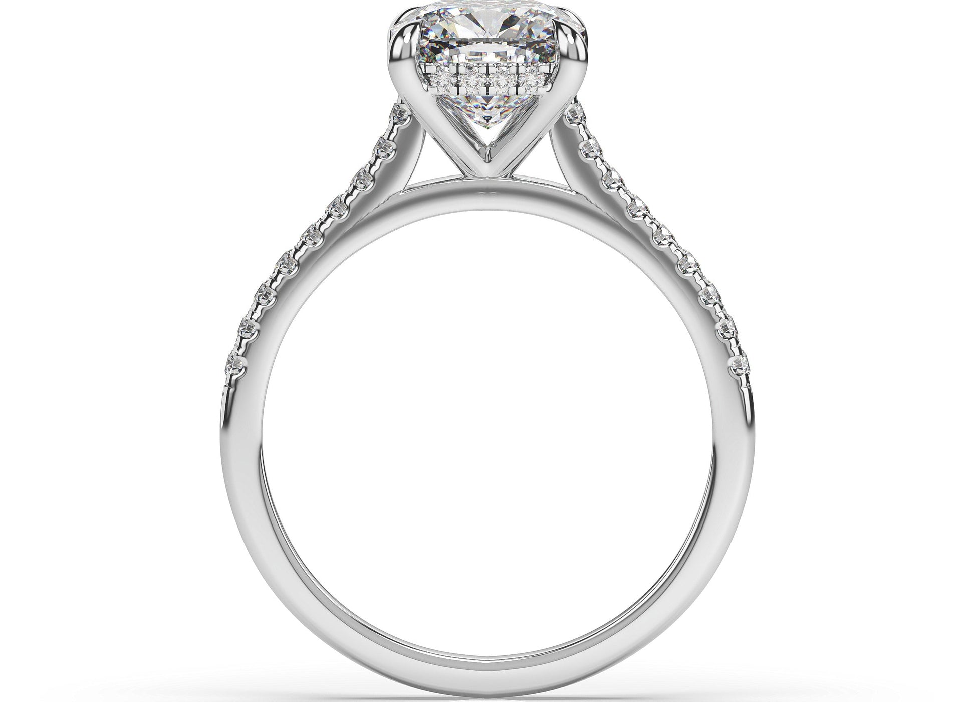 Cushion White Gold Hidden Halo Engagement Ring