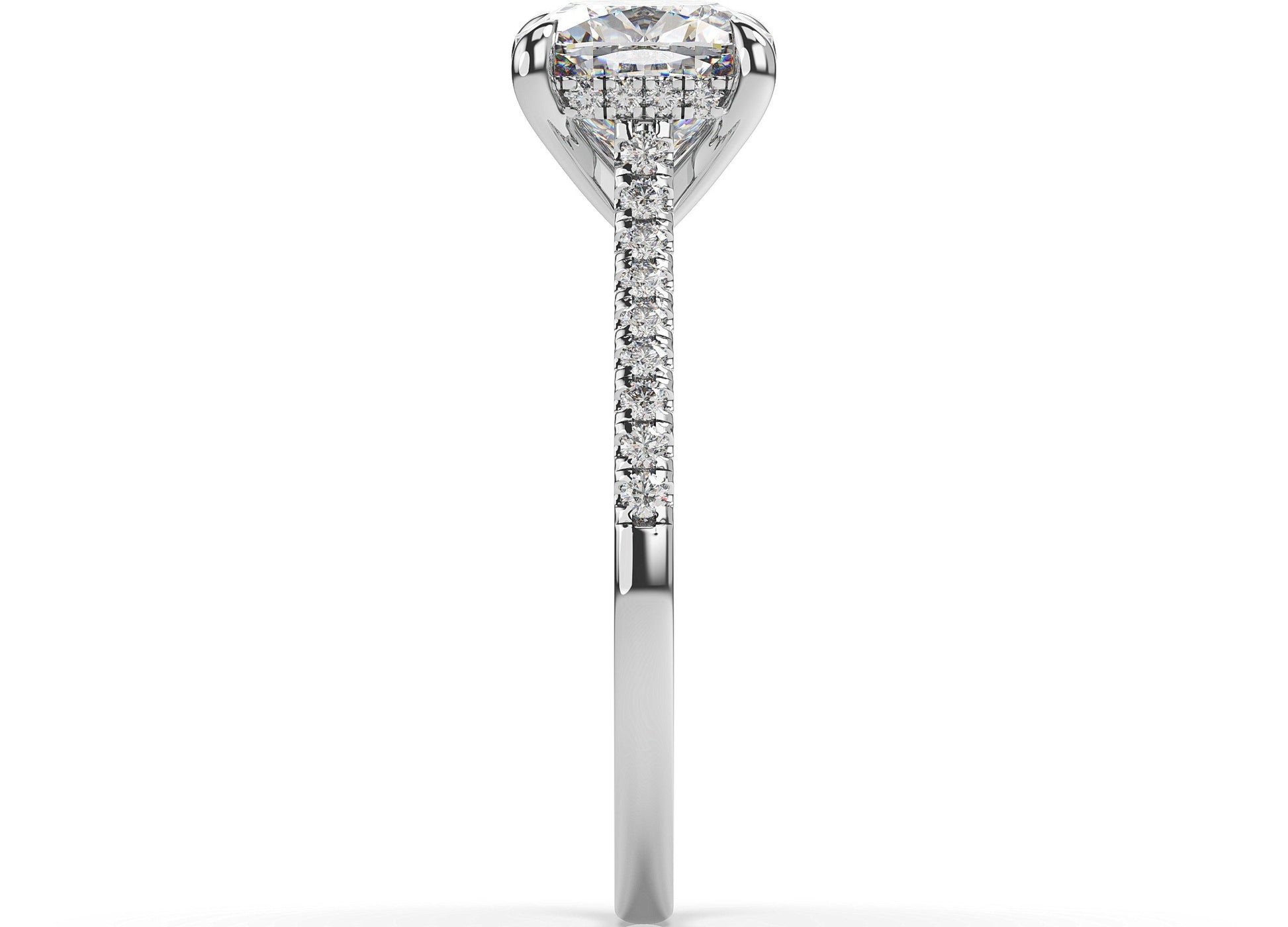 Cushion White Gold Hidden Halo Engagement Ring