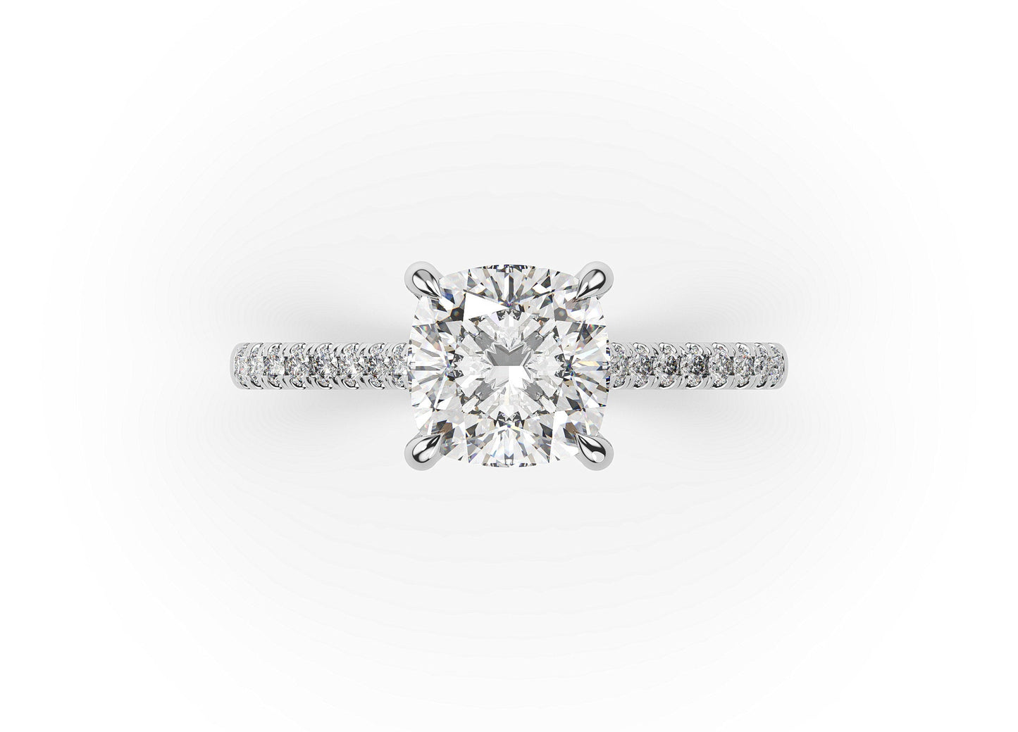 Cushion White Gold Hidden Halo Engagement Ring