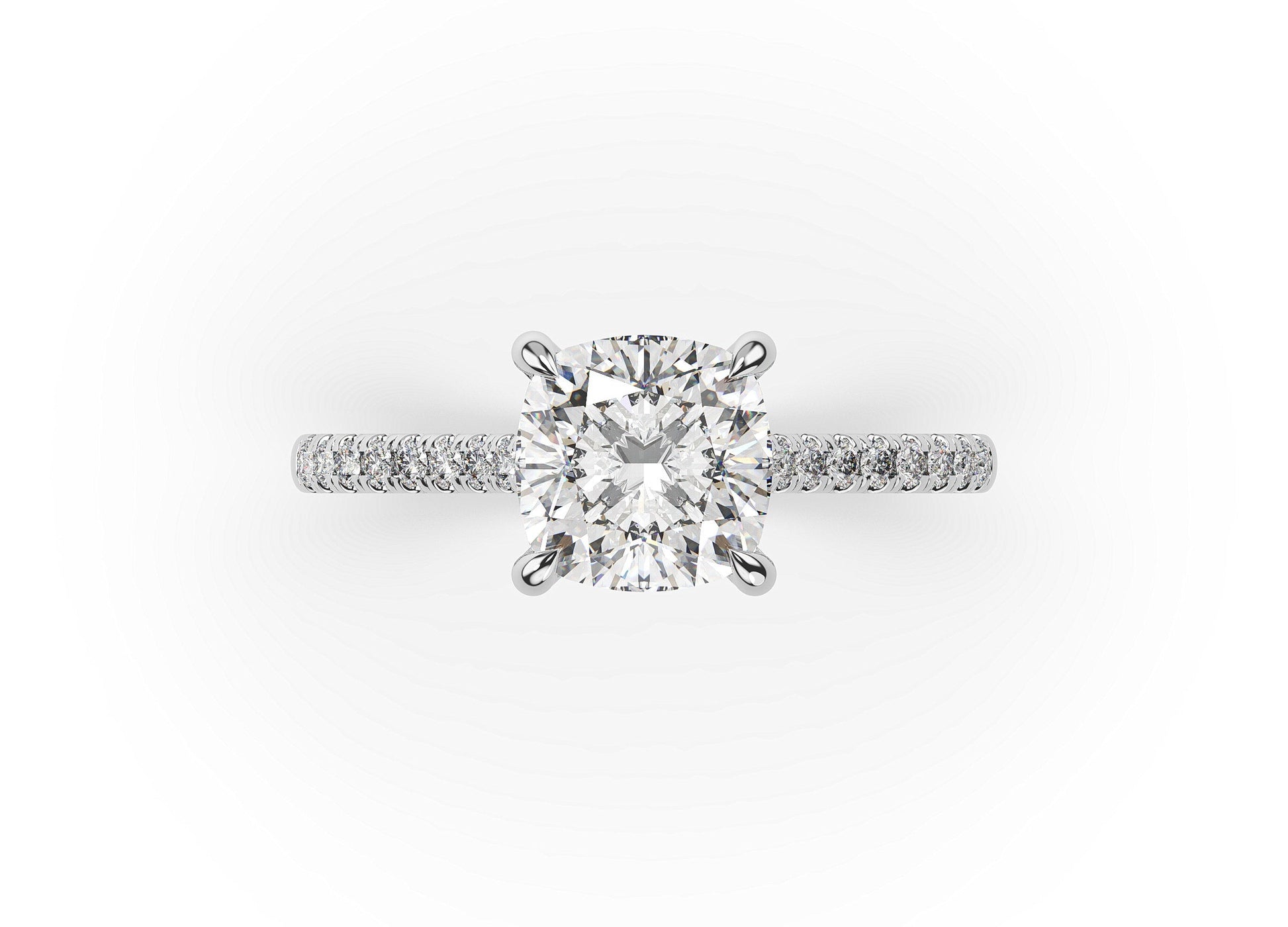 Cushion White Gold Hidden Halo Engagement Ring
