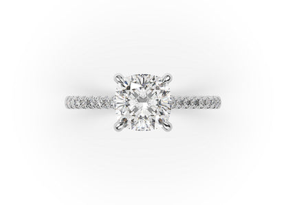 Cushion White Gold Hidden Halo Engagement Ring