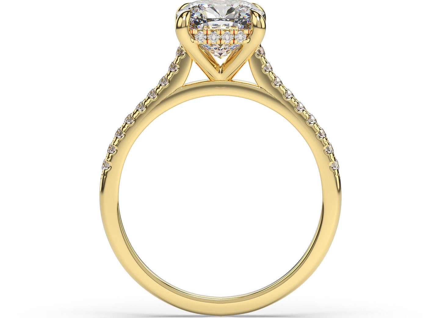 Cushion Yellow Gold Hidden Halo Engagement Ring