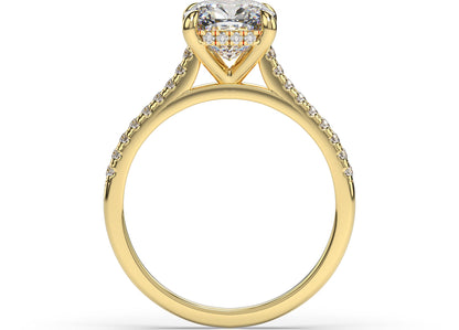 Cushion Yellow Gold Hidden Halo Engagement Ring