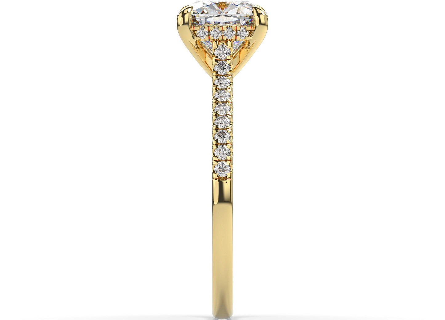 Cushion Yellow Gold Hidden Halo Engagement Ring