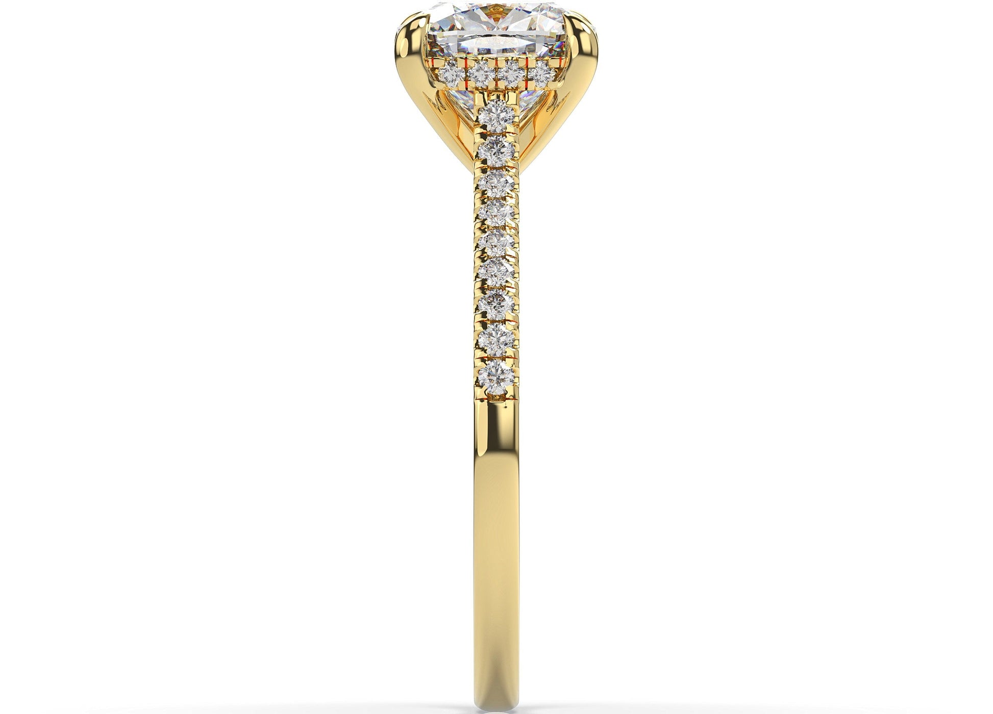 Cushion Yellow Gold Hidden Halo Engagement Ring
