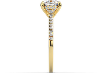 Cushion Yellow Gold Hidden Halo Engagement Ring