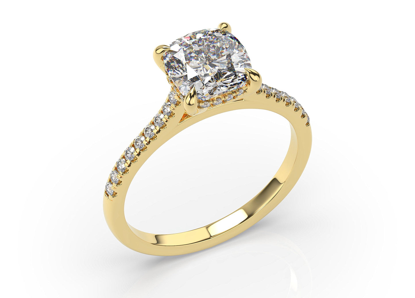 Cushion Yellow Gold Hidden Halo Engagement Ring