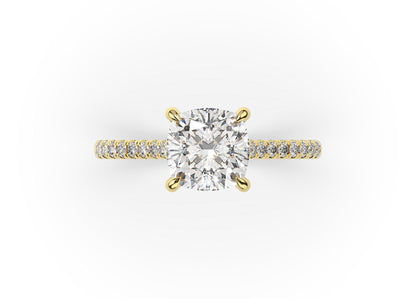 Cushion Yellow Gold Hidden Halo Engagement Ring