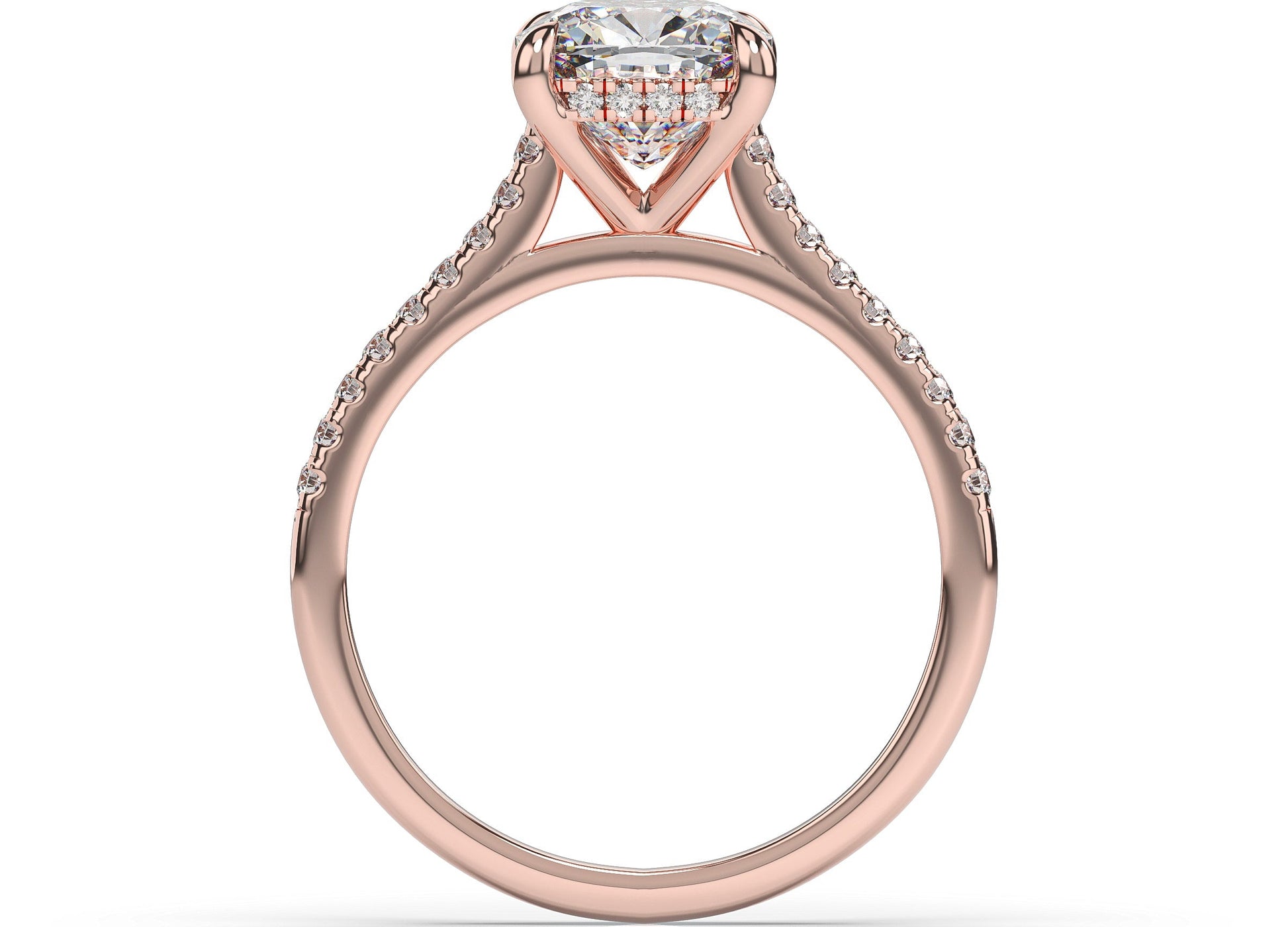 Cushion Rose Gold Hidden Halo Engagement Ring
