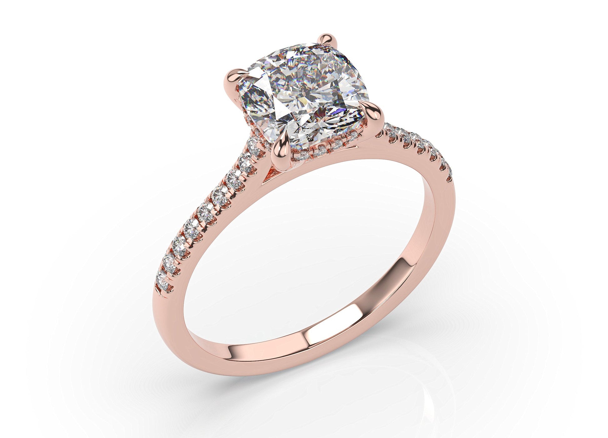Cushion Rose Gold Hidden Halo Engagement Ring