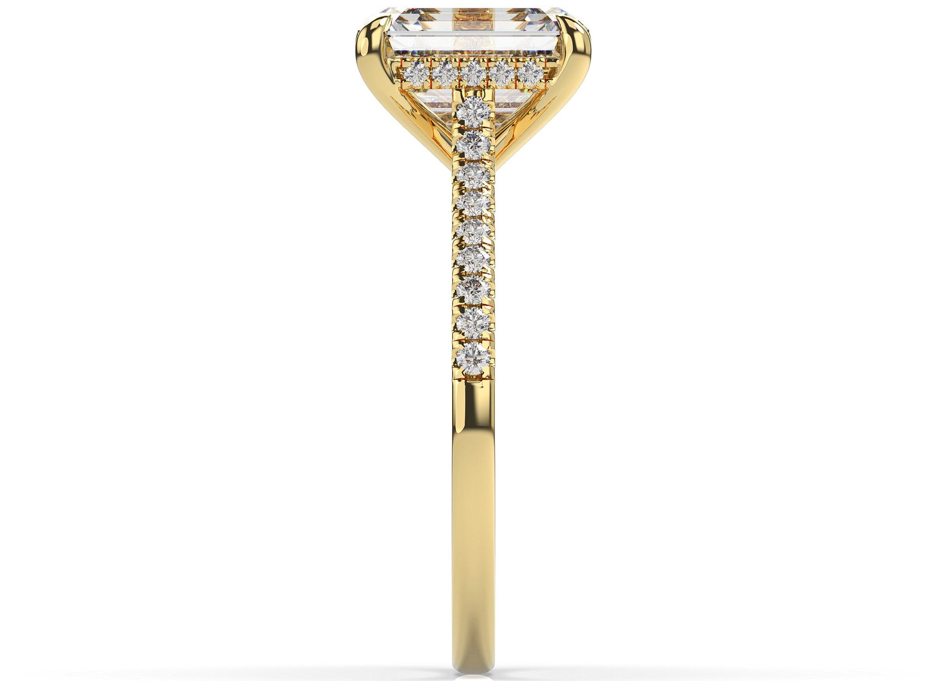 Emerald Yellow Gold Hidden Halo Engagement Ring