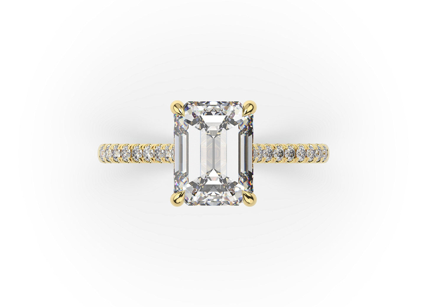 Emerald Yellow Gold Hidden Halo Engagement Ring