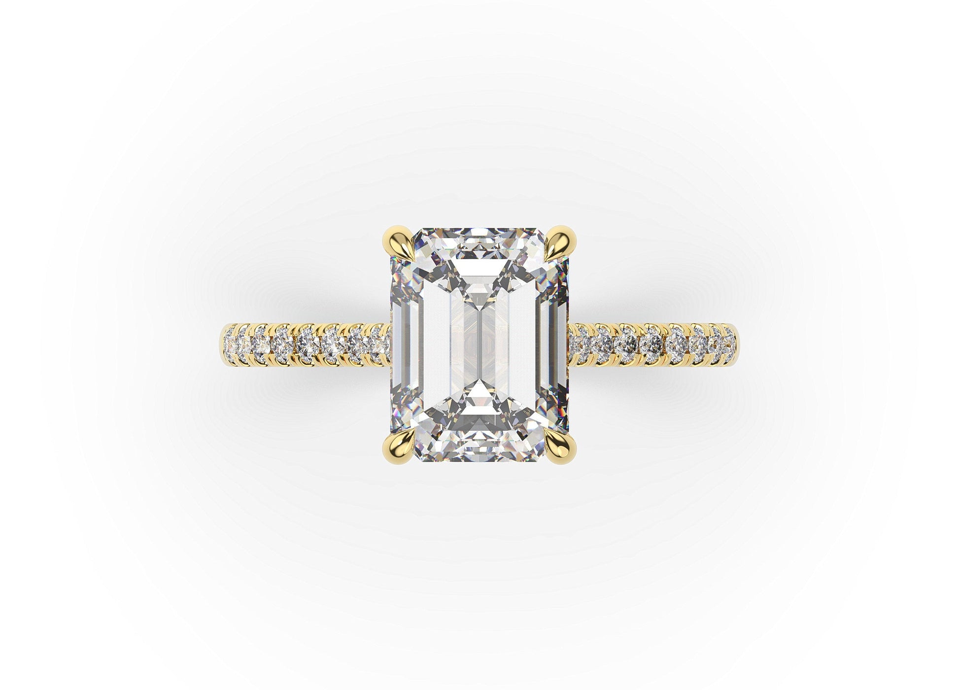 Emerald Yellow Gold Hidden Halo Engagement Ring