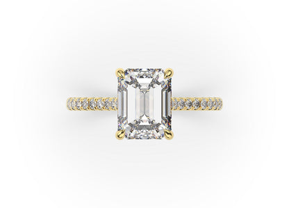 Emerald Yellow Gold Hidden Halo Engagement Ring