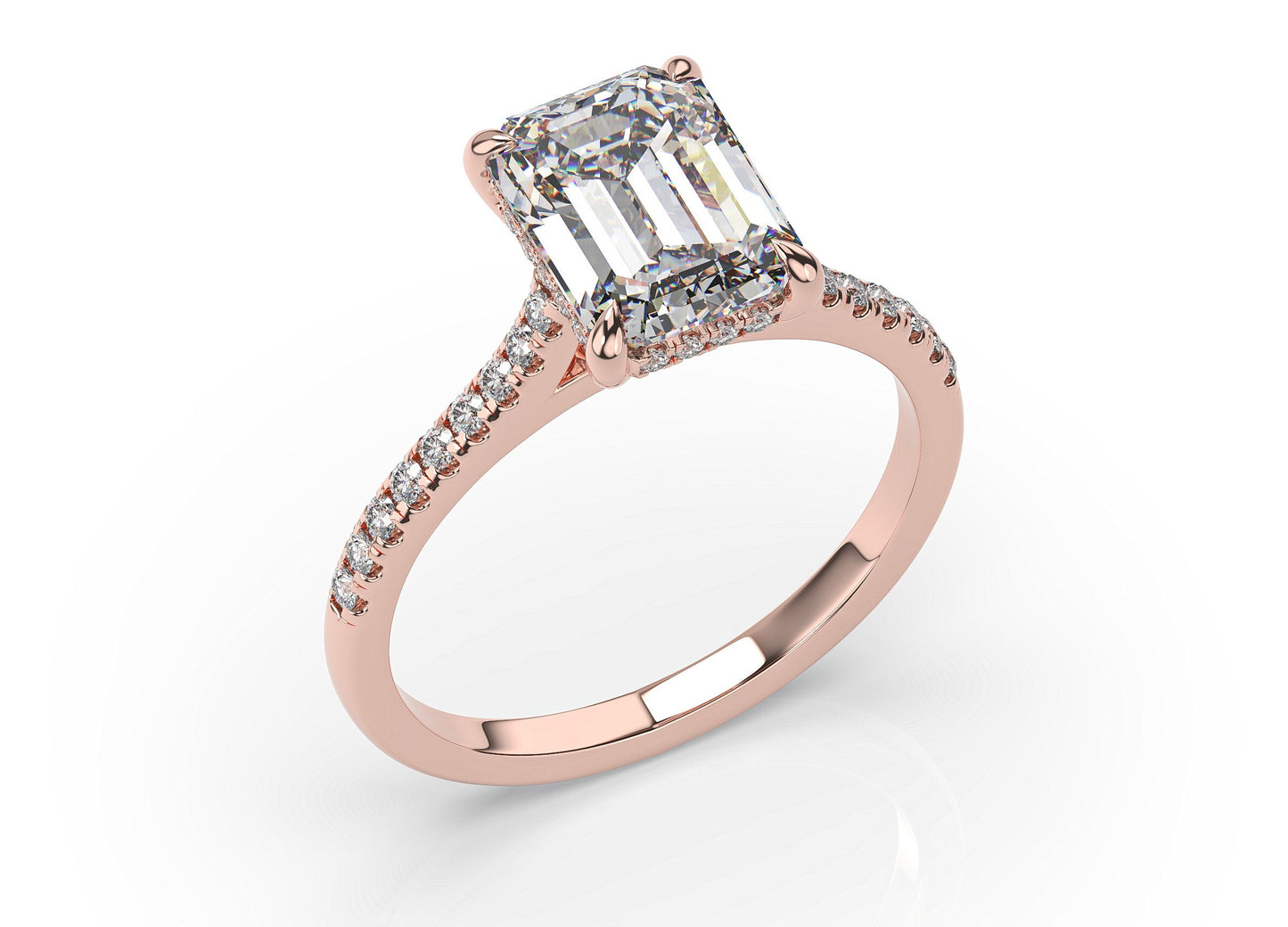 Emerald Rose Gold Hidden Halo Engagement Ring