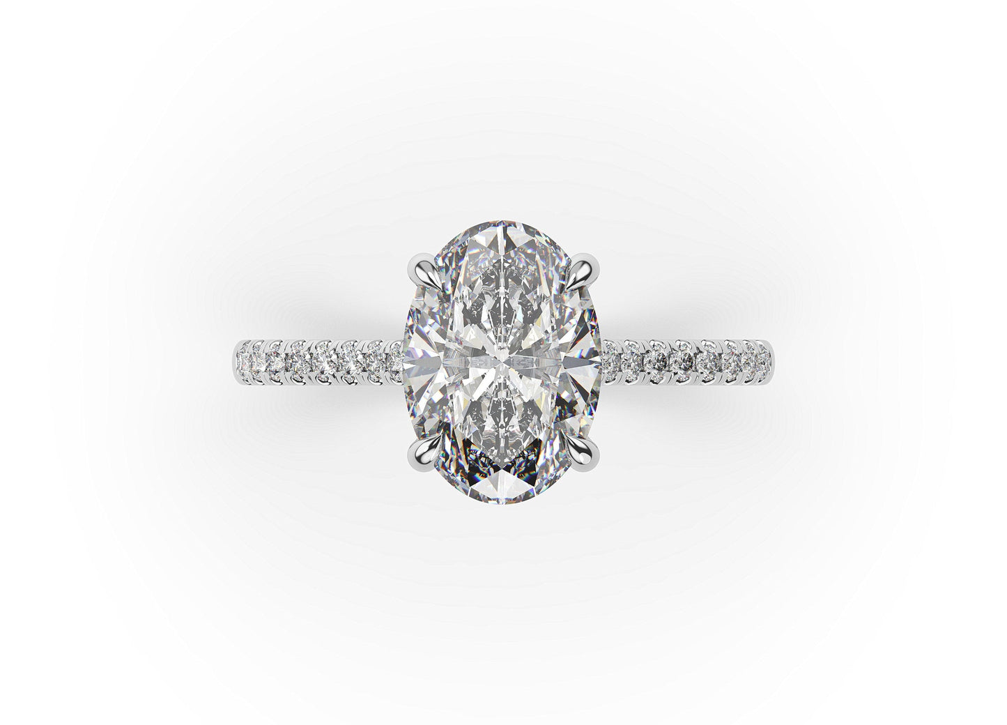 Oval White Gold Hidden Halo Engagement Ring