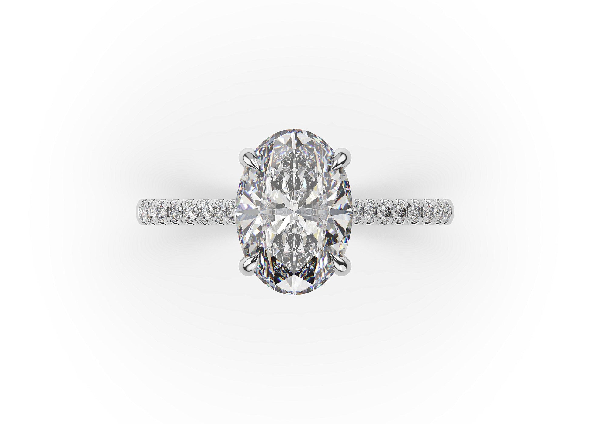 Oval White Gold Hidden Halo Engagement Ring