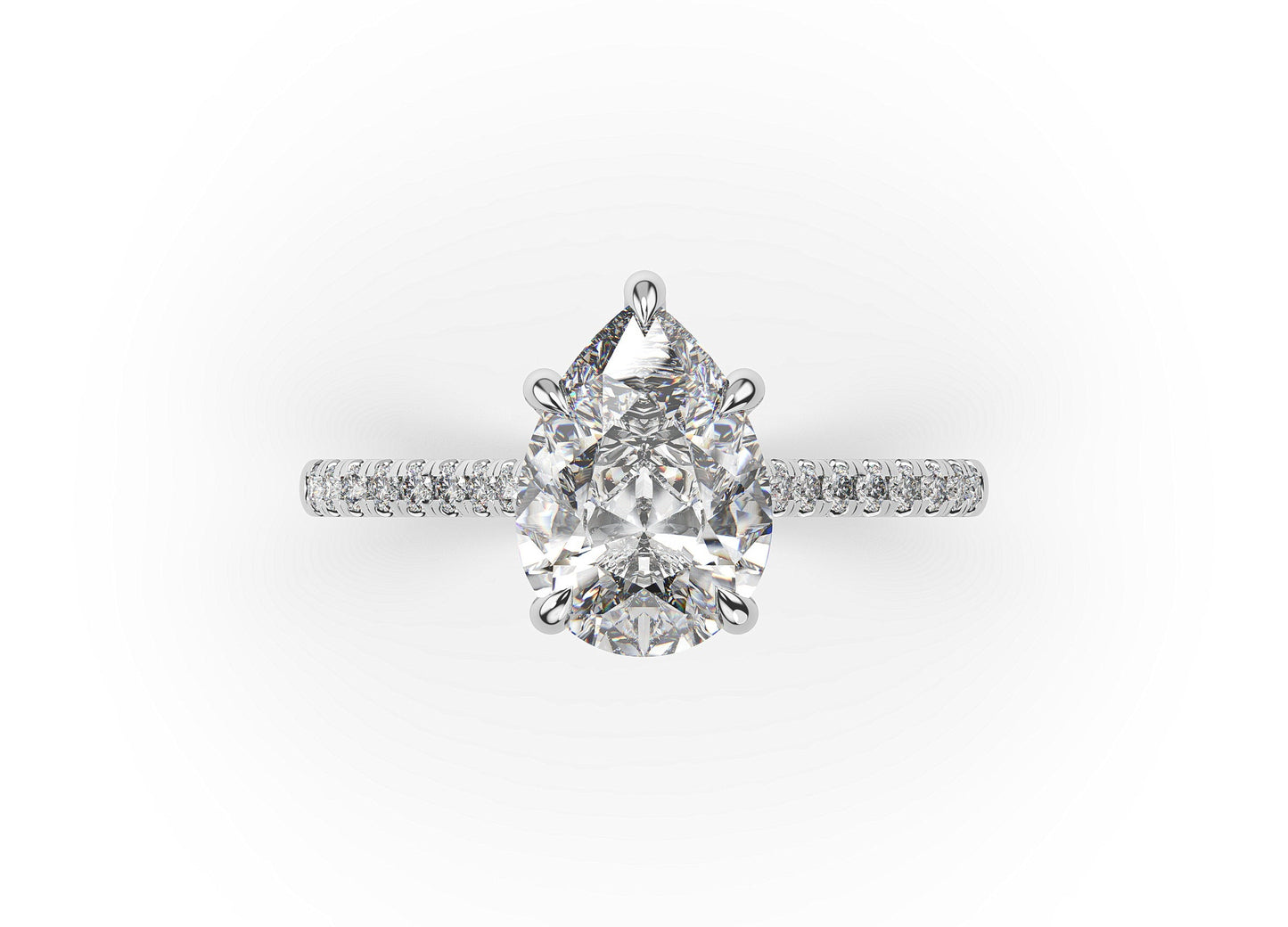 Pear White Gold Hidden Halo Engagement Ring