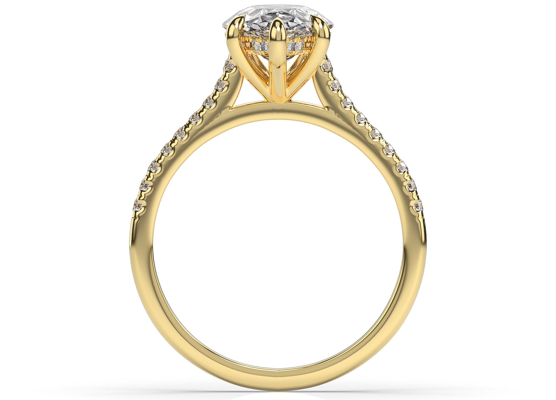 Pear Yellow Gold Hidden Halo Engagement Ring