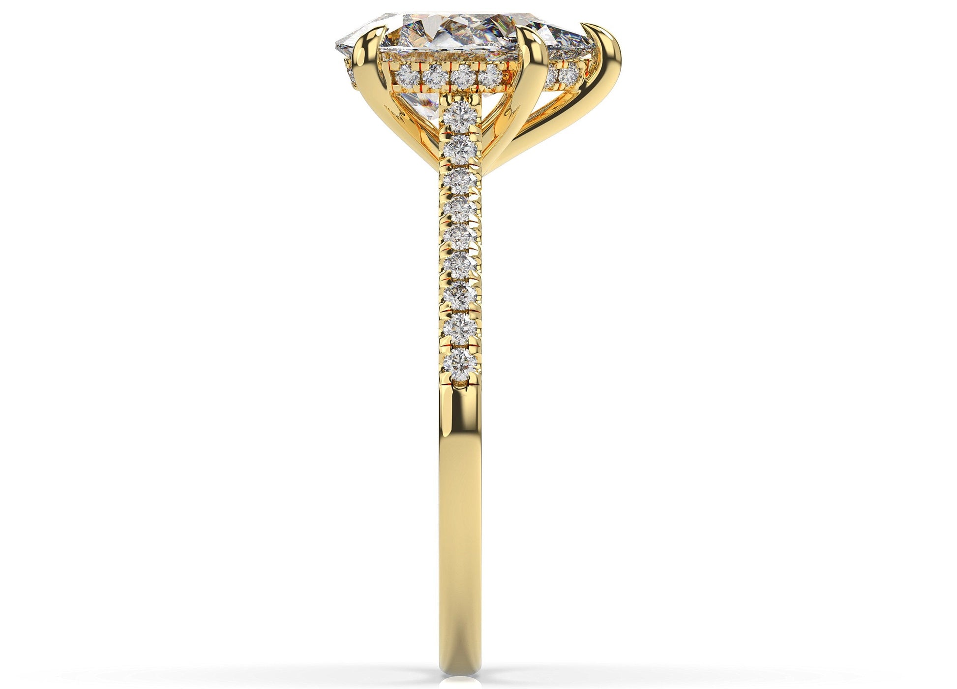 Pear Yellow Gold Hidden Halo Engagement Ring