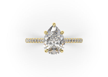 Pear Yellow Gold Hidden Halo Engagement Ring