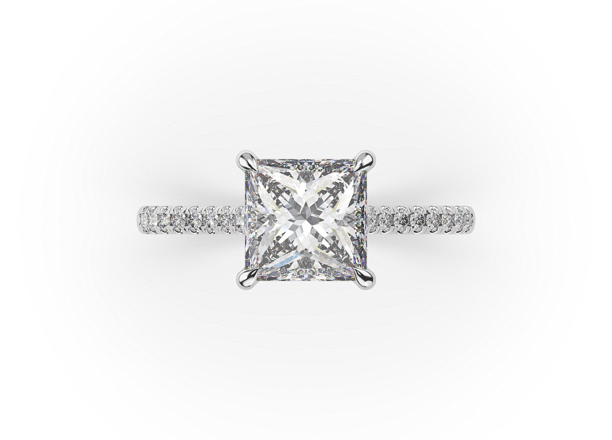 Princess White Gold Hidden Halo Engagement Ring
