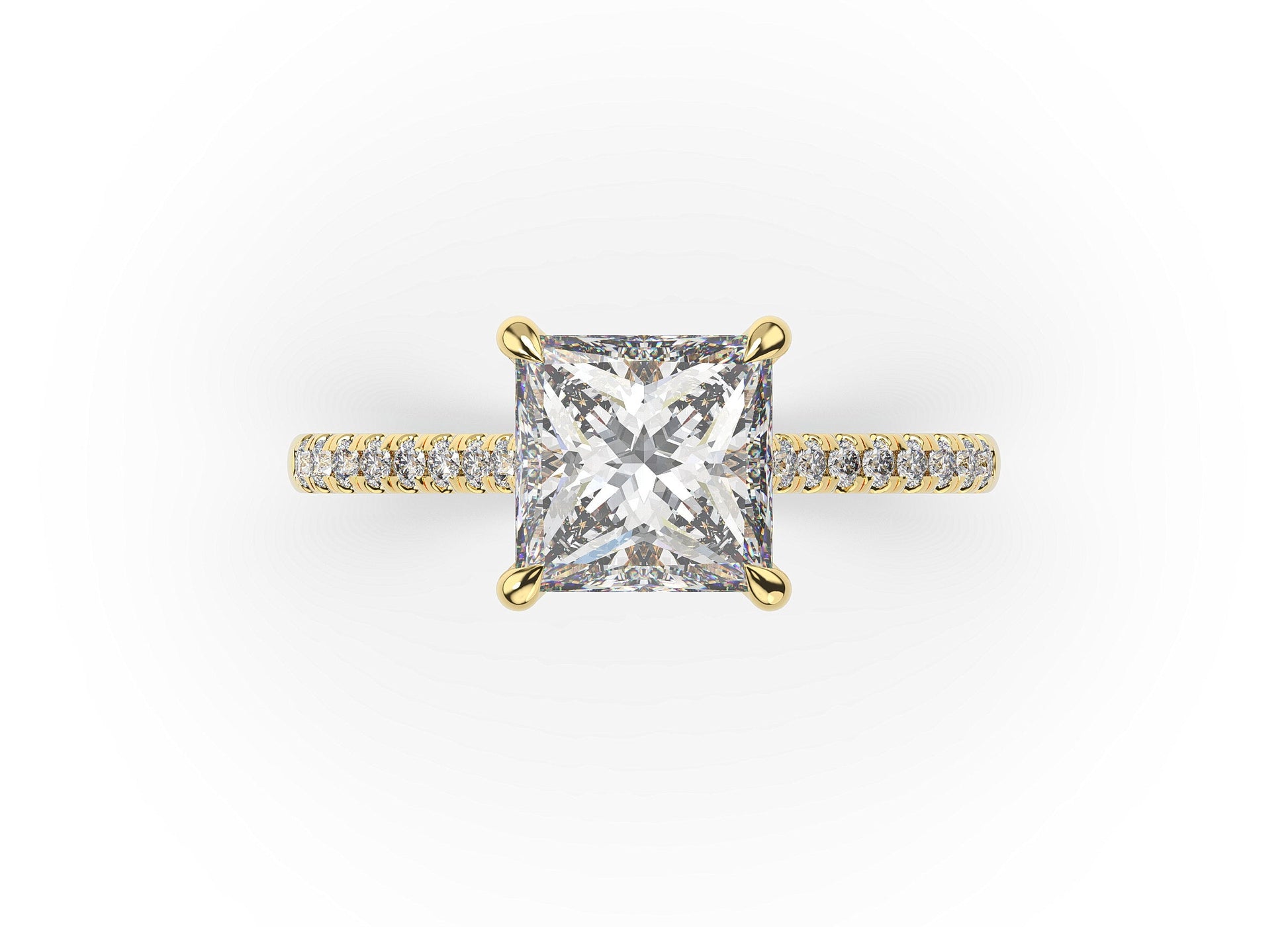 Princess Yellow Gold Hidden Halo Engagement Ring