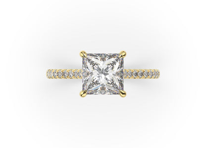 Princess Yellow Gold Hidden Halo Engagement Ring