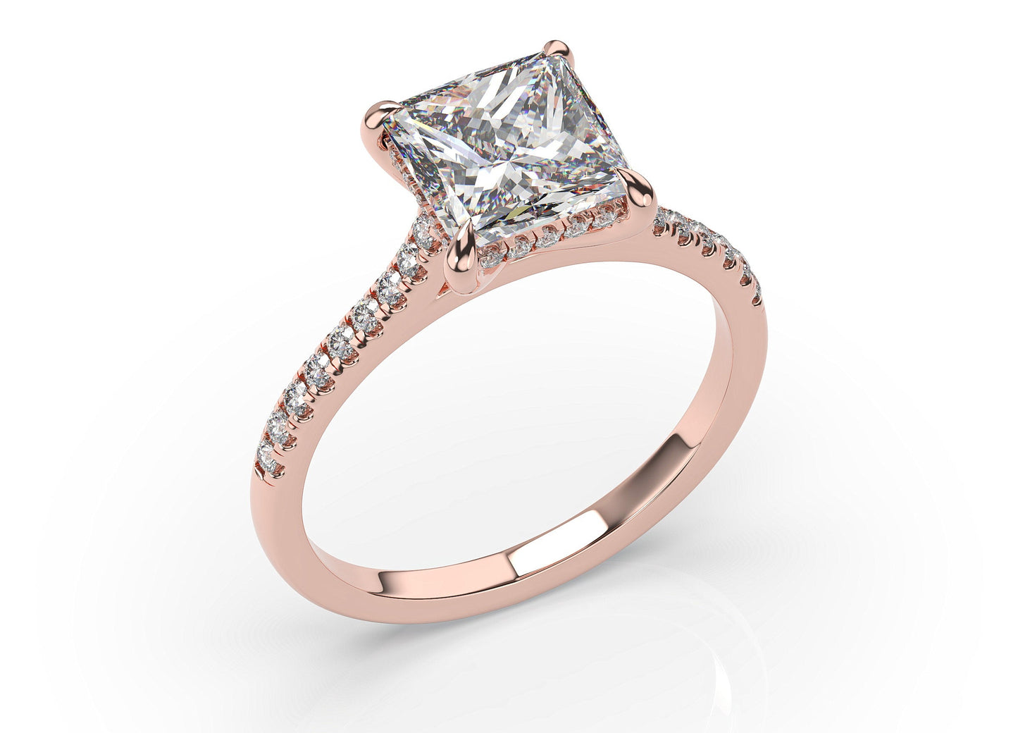 Princess Rose Gold Hidden Halo Engagement Ring