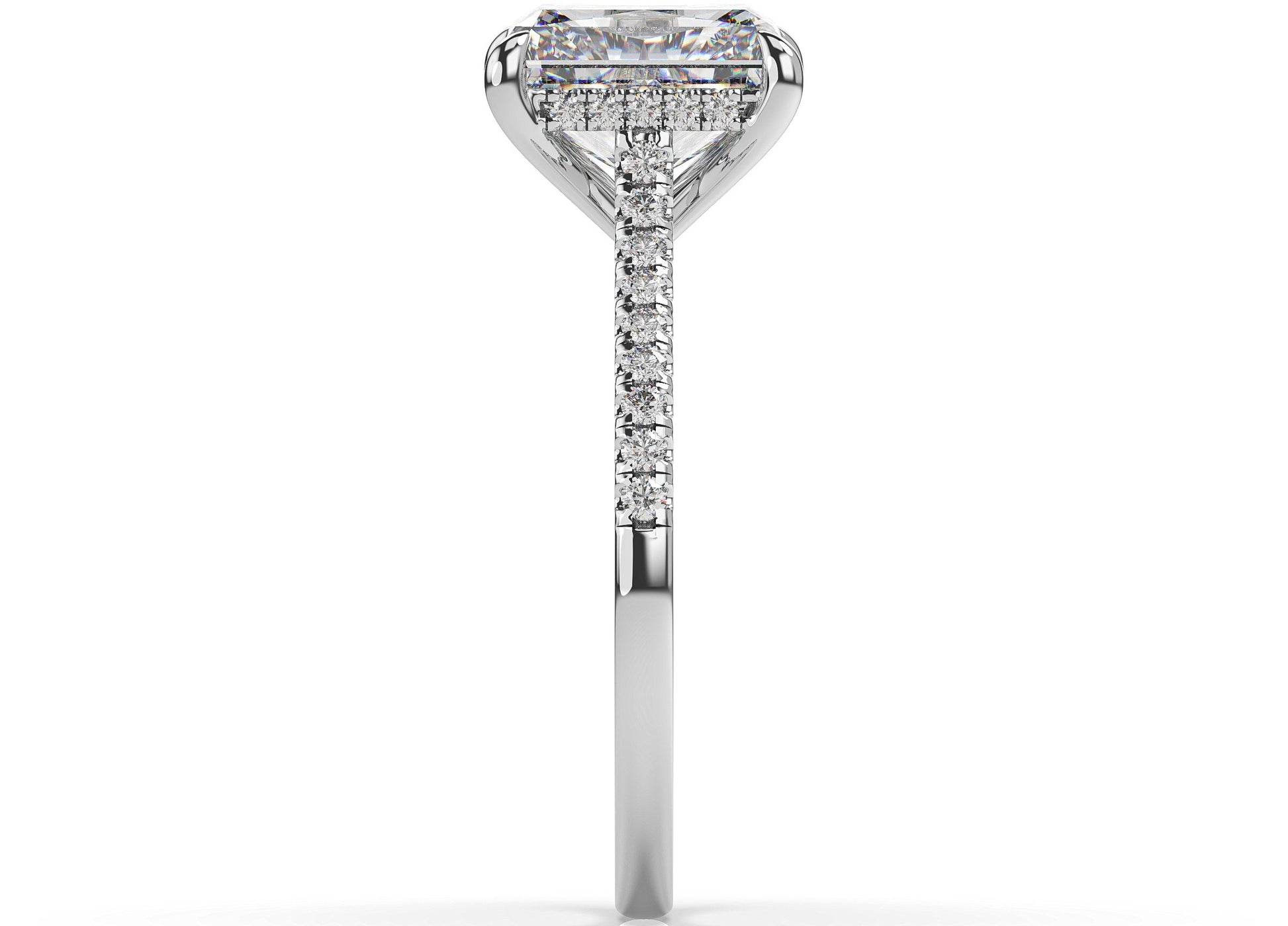 Radiant White Gold Hidden Halo Engagement Ring