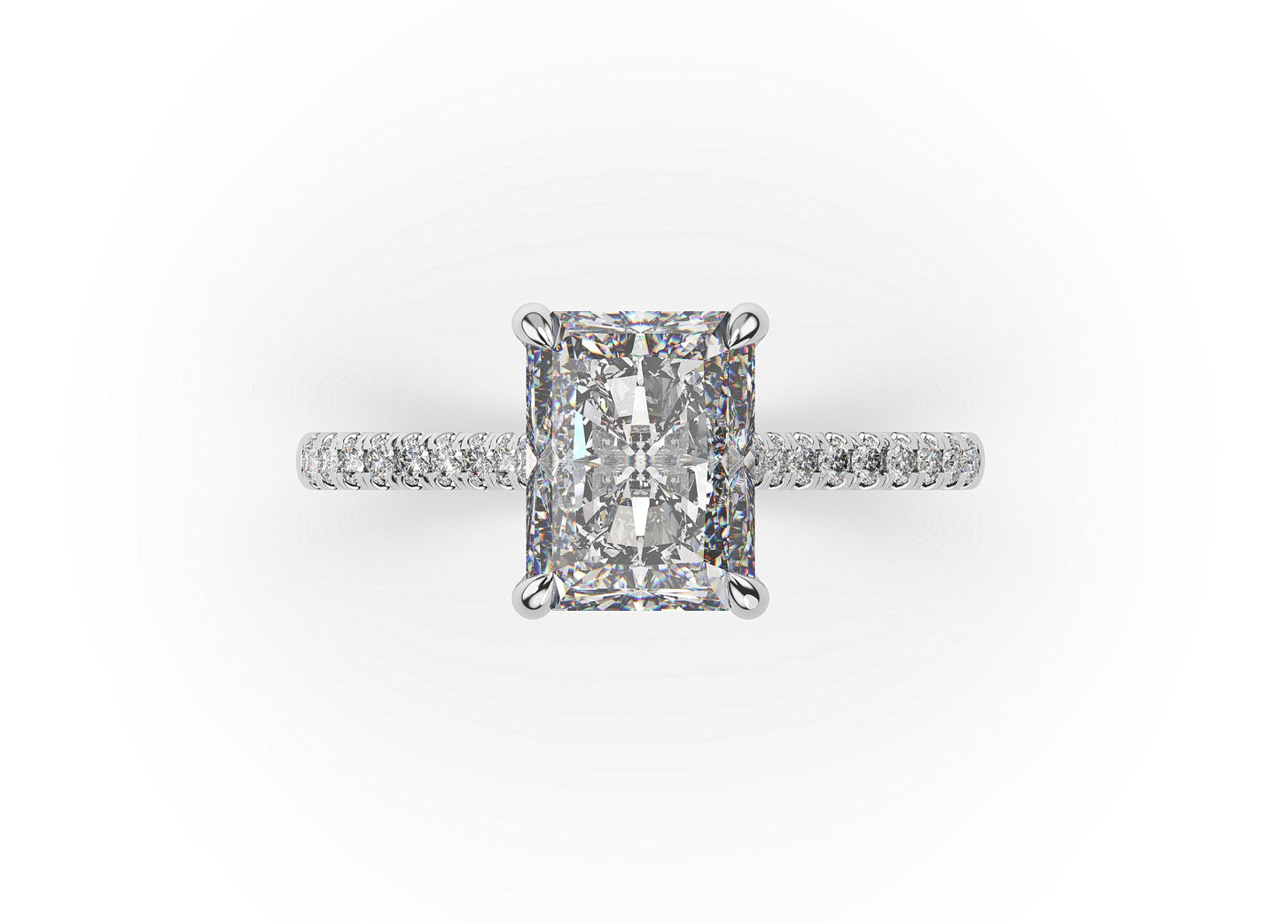 Radiant White Gold Hidden Halo Engagement Ring