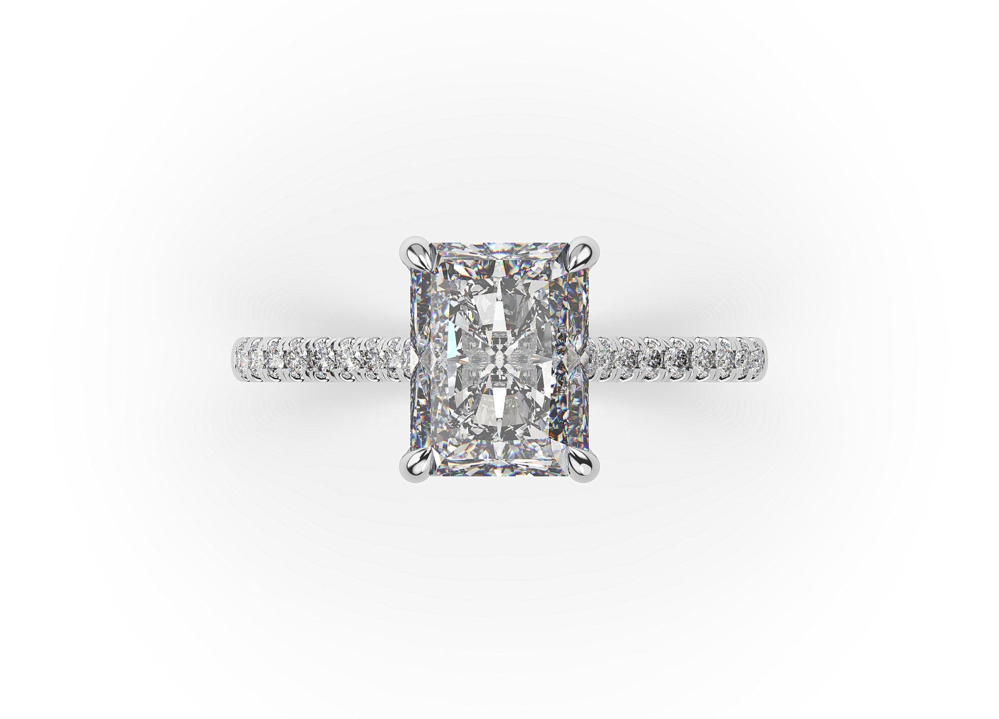 Radiant White Gold Hidden Halo Engagement Ring