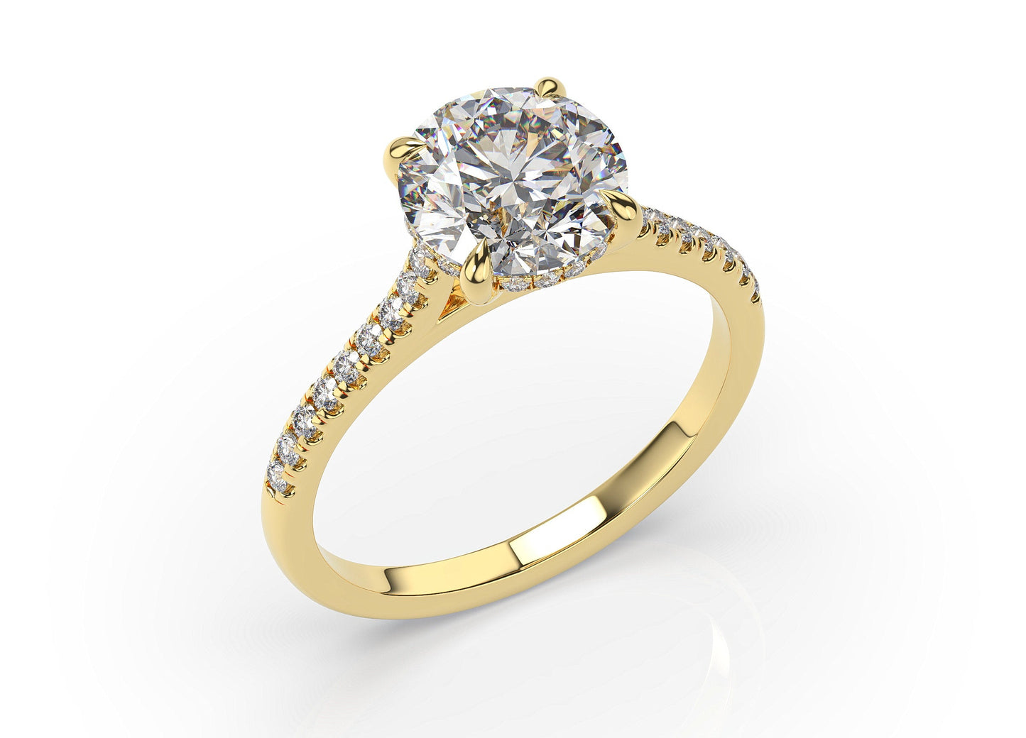Round Brilliant Yellow Gold Hidden Halo Engagement Ring