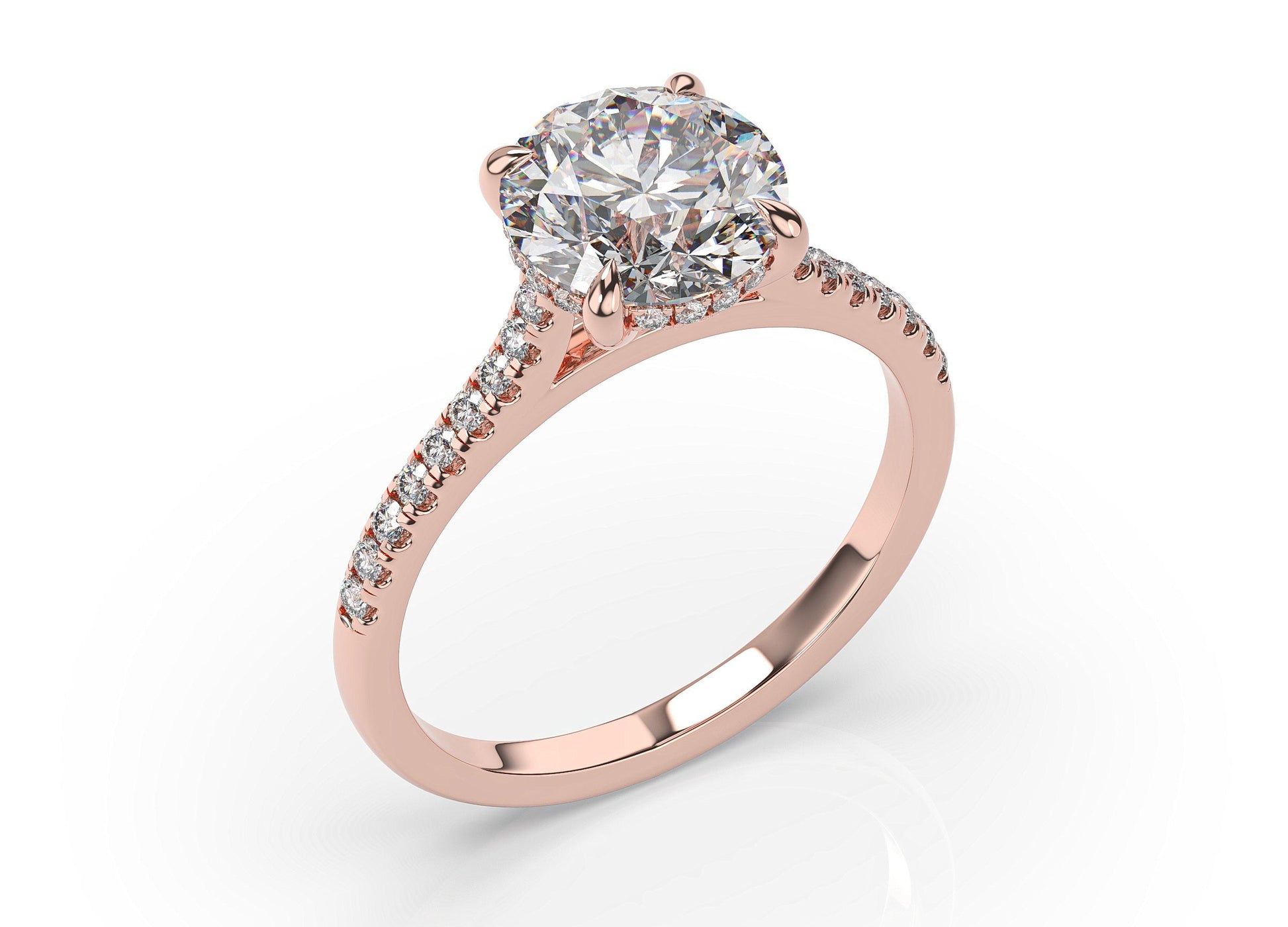 Round Brilliant Rose Gold Hidden Halo Engagement Ring