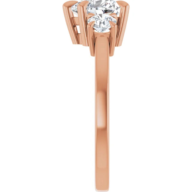 Heart Rose Gold Tri Stone Lab Diamond Engagement Ring 